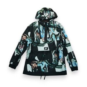 Nike Women's Black/Multi Marble-Print Half-Zip Hooded Jacket (BQ6783-010) Size M